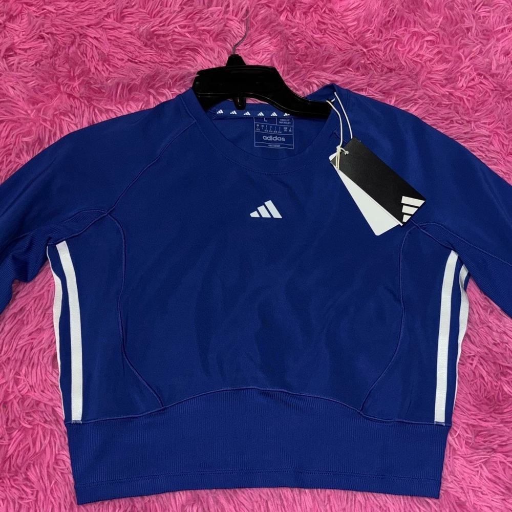 Adidas Training Essentials Blue Long Sleeve Top Women Size Large